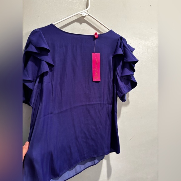 Lilly Pulitzer Vibrant Blue Ruffle Blouse fancy flare feminine bright party - Picture 6 of 12